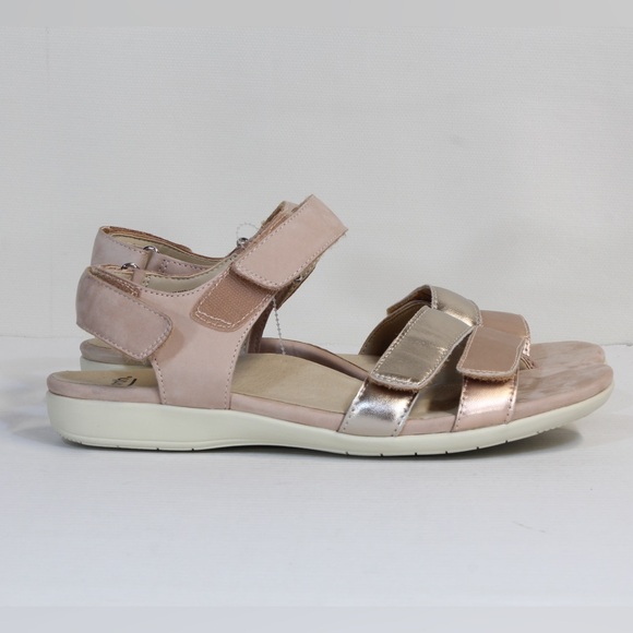 Earth Women's Surreal Tan & Gold Metallic Leather Adjustable Sandals NWT - Picture 5 of 9
